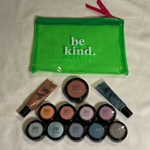 NEW Jane Neon Green 'be kind.' Clear Makeup Pouch with Assorted Makeup Kit 12 pc